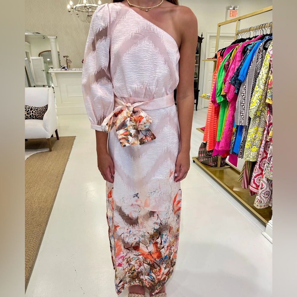 🦋SuMMeR🦋Jade Butterfly One-Shoulder Dress – Blush Pink Garden Statement, XS